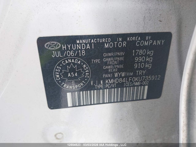 KMHD84LF0KU735912 Hyundai Elantra