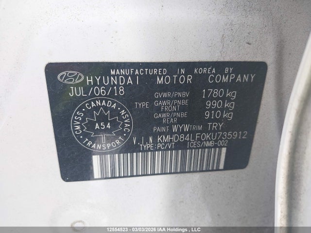 KMHD84LF0KU735912 Hyundai Elantra
