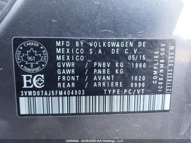 3VWD07AJ5FM404903 Volkswagen JETTA SE