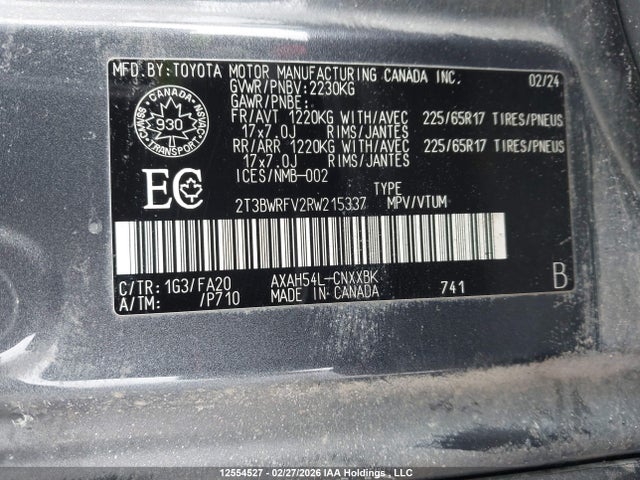 12554527 :رقم المزاد ، 2T3BWRFV2RW215337 vin ، 2024 Toyota Rav4 Hybrid مزاد بيع