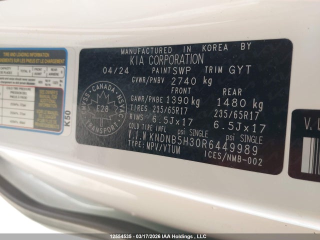 Продаж на аукціоні авто 2024 Kia Carnival Lx, vin: KNDNB5H30R6449989, номер лоту: 12554535