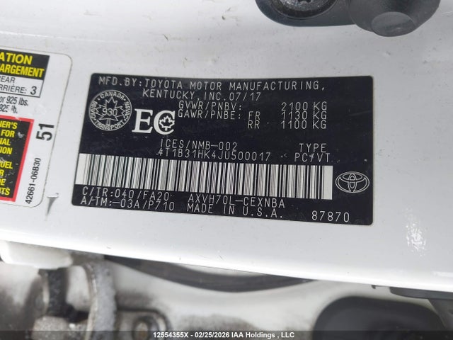4T1B31HK4JU500017 Toyota Camry Hybrid Le