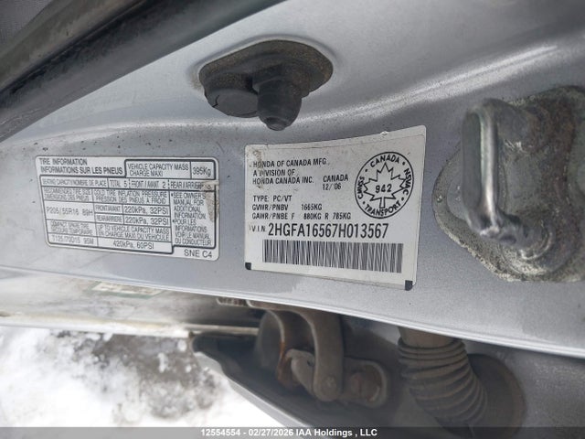 Aukcja sprzedaży 2007 Honda Civic Lx, vin: 2HGFA16567H013567, numer aukcji: 12554554