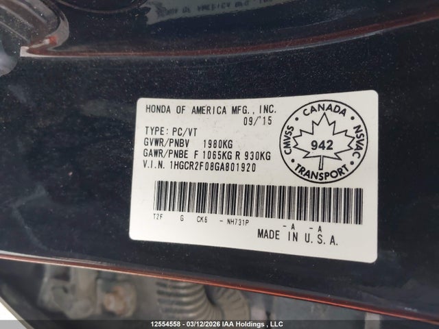 1HGCR2F08GA801920 Honda Accord Touring