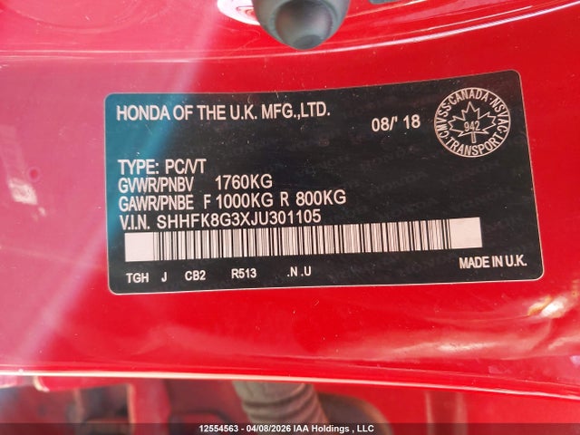 SHHFK8G3XJU301105 Honda Civic Type-r