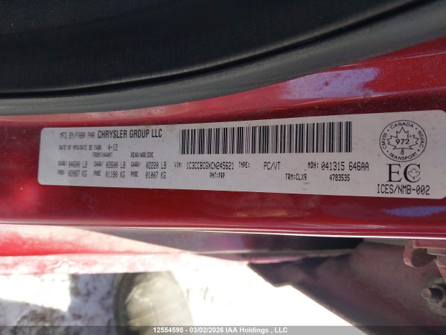 Продаж на аукціоні авто 2012 Chrysler 200 Limited, vin: 1C3CCBCGXCN245621, номер лоту: 12554598