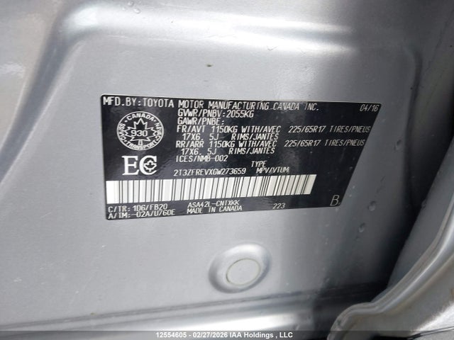 2T3ZFREVXGW273659 Toyota RAV4 LE