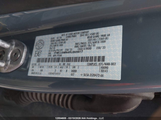 Продаж на аукціоні авто 2024 Ford Escape St Line, vin: 1FMCU9MN4RUB09817, номер лоту: 12554608