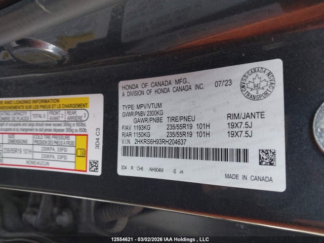 2HKRS6H93RH204637 Honda Cr-v Touring Hybrid
