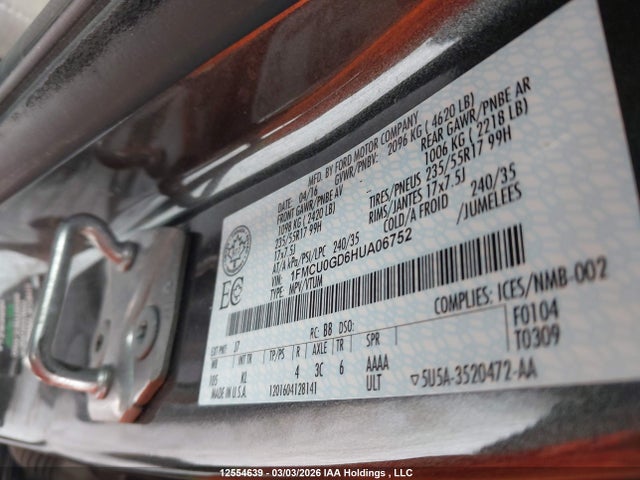 1FMCU0GD6HUA06752 Ford ESCAPE SE