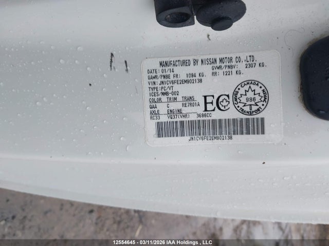 Aukcja sprzedaży 2014 Infiniti Q60, vin: JN1CV6FE2EM902138, numer aukcji: 12554645