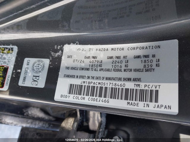 12554670 :رقم المزاد ، JM1BPACM0S1758460 vin ، 2025 Mazda 3 Preferred مزاد بيع