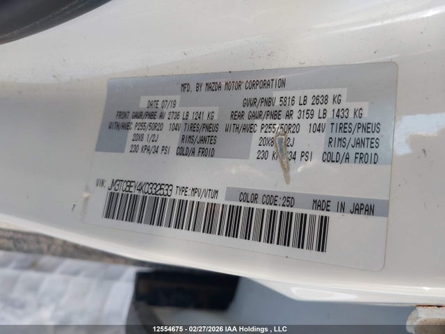Aukcja sprzedaży 2019 Mazda Cx-9 Signature, vin: JM3TCBEY4K0332533, numer aukcji: 12554675