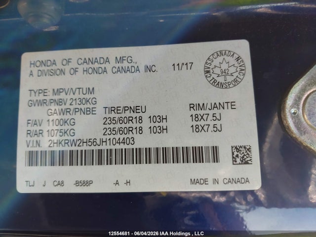 Honda CR-V EX 2018 2HKRW2H56JH104403 Image 18
