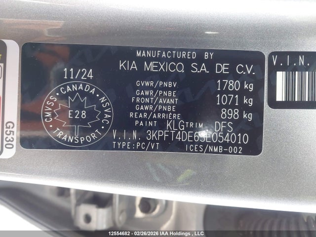 Продажа на аукционе авто 2025 Kia K4 Lx/lxs, vin: 3KPFT4DE6SE054010, номер лота: 12554682