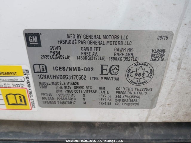 1GNKVHKD6GJ170562 Chevrolet Traverse 2lt