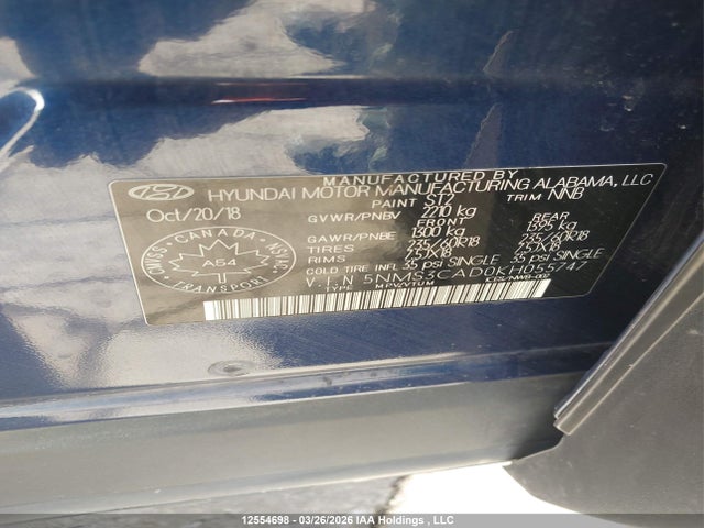Продаж на аукціоні авто 2019 Hyundai Santa Fe Sel/sel Plus, vin: 5NMS3CAD0KH055747, номер лоту: 12554698