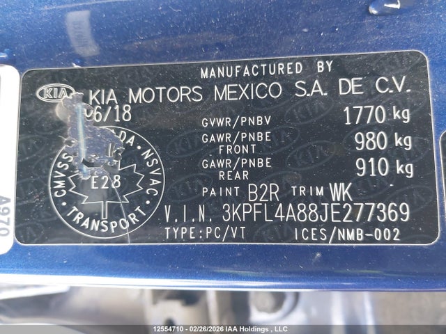 3KPFL4A88JE277369 KIA Forte