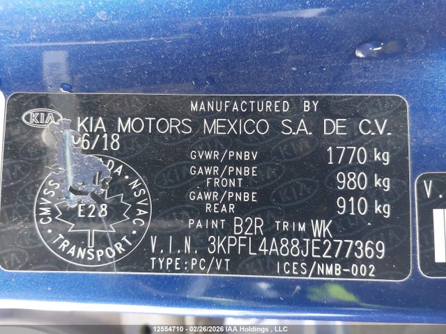 3KPFL4A88JE277369 KIA Forte
