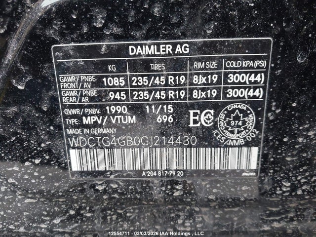 WDCTG4GB0GJ214430 Mercedes-Benz Gla 250 4matic