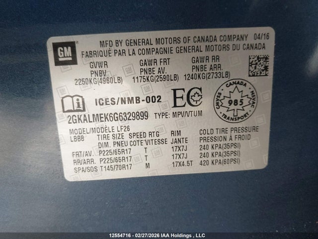 Продажа на аукционе авто 2016 Gmc Terrain Sle-1, vin: 2GKALMEK6G6329899, номер лота: 12554716