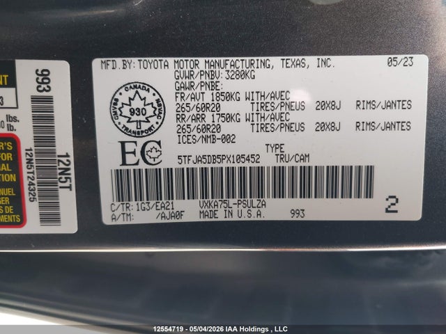 5TFJA5DB5PX105452 Toyota Tundra Crewmax Limited