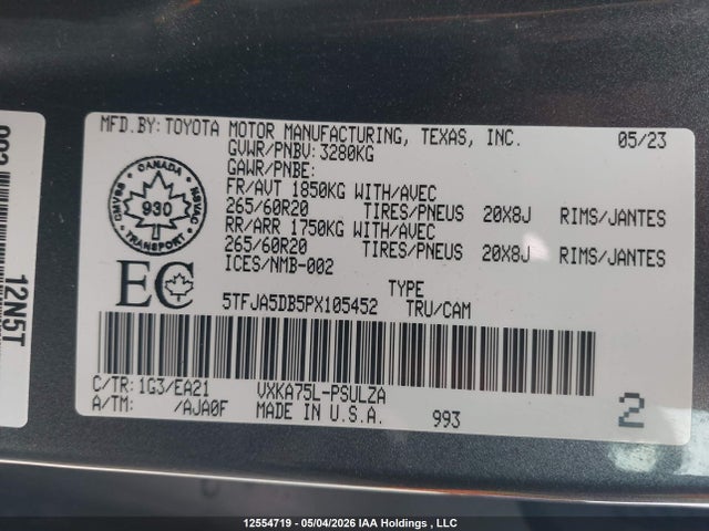 5TFJA5DB5PX105452 Toyota Tundra Crewmax Limited