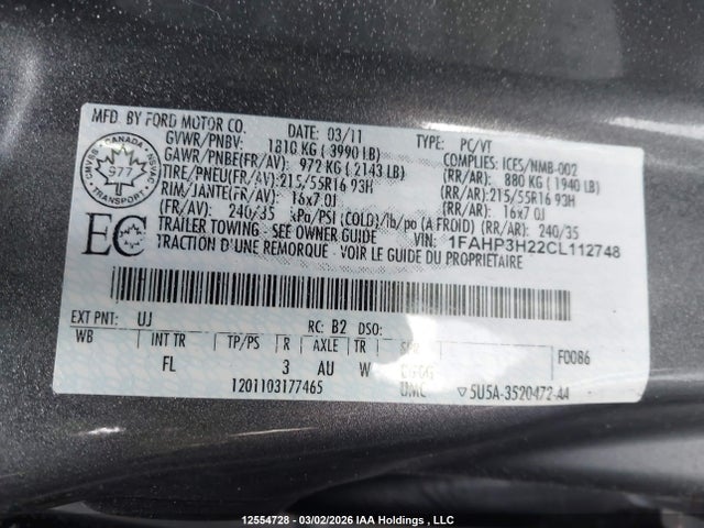 Продажа на аукционе авто 2012 Ford Focus, vin: 1FAHP3H22CL112748, номер лота: 12554728