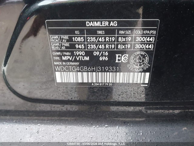WDCTG4GB6HJ319331 Mercedes-Benz Gla 250 4matic