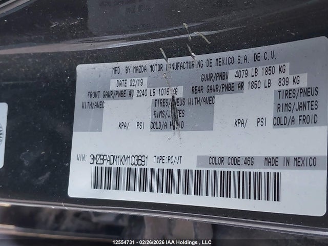 3MZBPADM1KM103691 Mazda 3 Preferred
