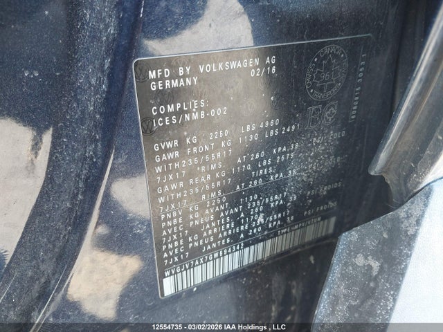 WVGJV7AX7GW594342 Volkswagen Tiguan Comfort/high/r-line/sp Ed