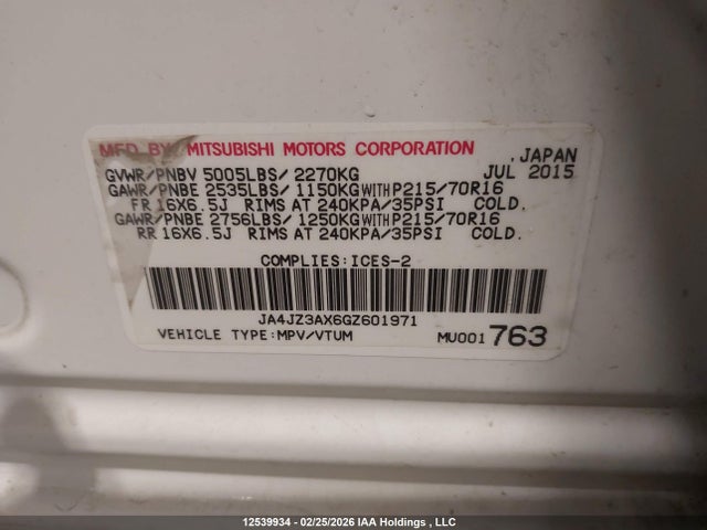 JA4JZ3AX6GZ601971 Mitsubishi Outlander Se