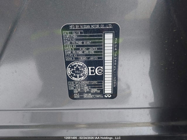 3PCAJ5M39KF112092 Infiniti Qx50 Autograph/essential/luxe/proactive/sensory