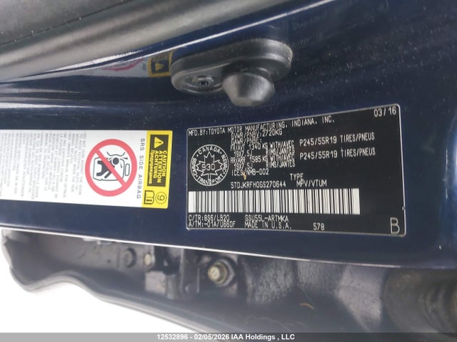 5TDJKRFH0GS270644 Toyota Highlander Xle