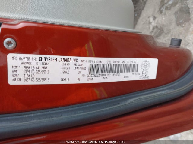 12554775 :رقم المزاد ، 2C4RDGBG1CR256303 vin ، 2012 Dodge Grand Caravan Se/sxt مزاد بيع
