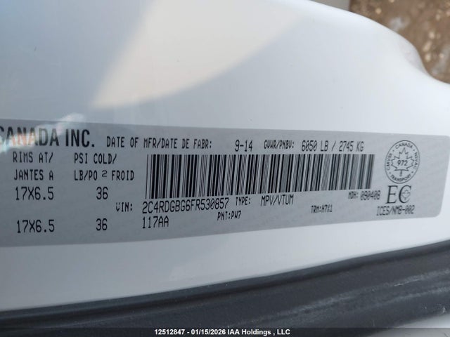 2C4RDGBG6FR530857 Dodge Grand Caravan Se/sxt