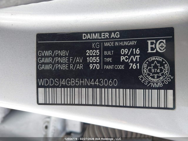 12554778 :رقم المزاد ، WDDSJ4GB5HN443060 vin ، 2017 Mercedes-benz Cla 250 4matic مزاد بيع