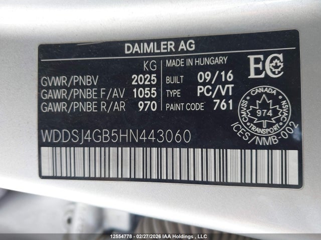 12554778 :رقم المزاد ، WDDSJ4GB5HN443060 vin ، 2017 Mercedes-benz Cla 250 4matic مزاد بيع