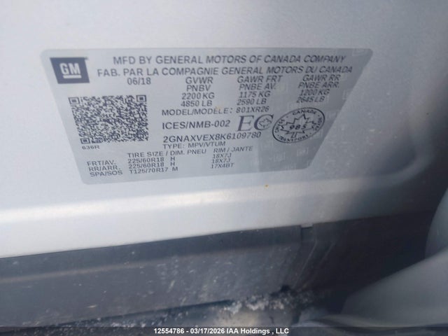 2GNAXVEX8K6109780 Chevrolet EQUINOX LT