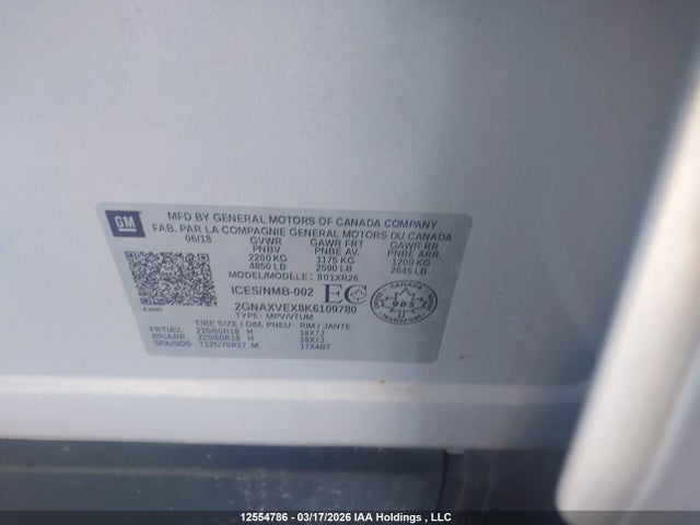 2GNAXVEX8K6109780 Chevrolet EQUINOX LT