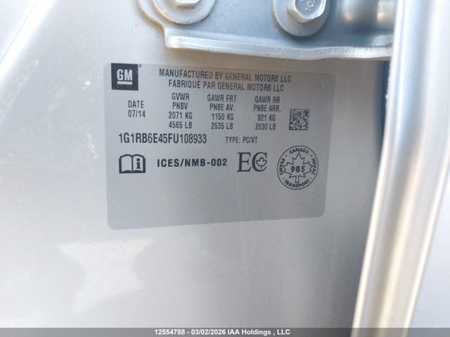 1G1RB6E45FU108933 Chevrolet Volt