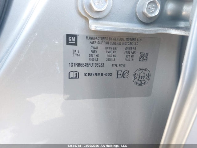 1G1RB6E45FU108933 Chevrolet Volt