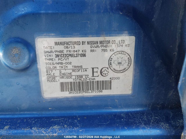 3N1CE2CP6EL371096 Nissan Versa Note 1.6 S/1.6 Sl/1.6 Sv