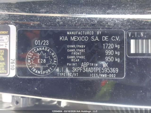 12554804 :رقم المزاد ، 3KPF34AD1PE595369 vin ، 2023 Kia Forte Ex/ex+/ex Premium مزاد بيع