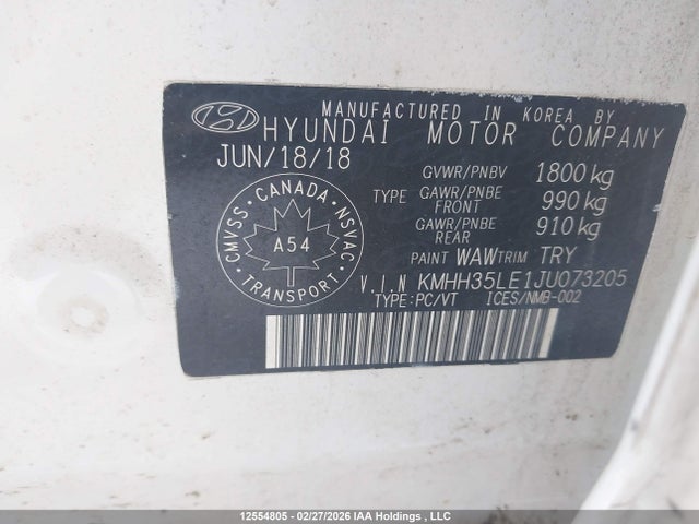 KMHH35LE1JU073205 Hyundai Elantra Gt Gl
