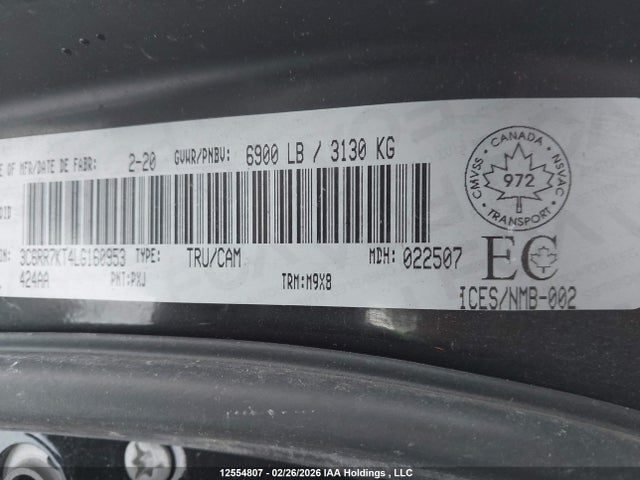 Auction sale of the 2020 Ram 1500 Classic St, vin: 3C6RR7KT4LG160953, lot number: 12554807