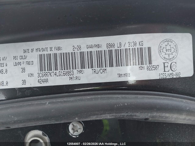 Auction sale of the 2020 Ram 1500 Classic St, vin: 3C6RR7KT4LG160953, lot number: 12554807