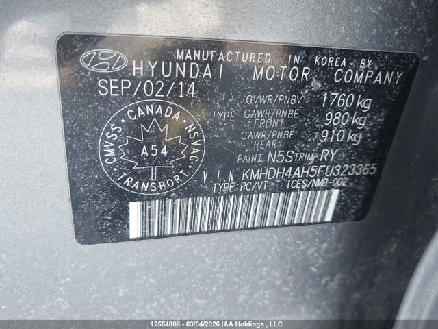 KMHDH4AH5FU323365 Hyundai Elantra