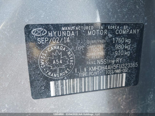 KMHDH4AH5FU323365 Hyundai Elantra