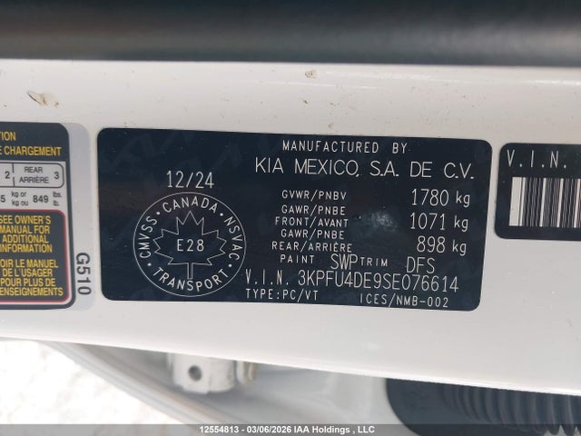 2025 Kia K4 Ex/ex+ მანქანა იყიდება აუქციონზე, vin: 3KPFU4DE9SE076614, აუქციონის ნომერი: 12554813